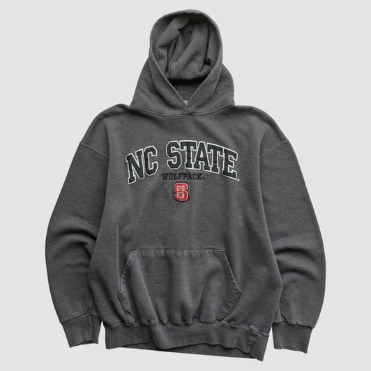 NC State Wolfpack American Threads Collection 2000s Hooded Pullover Sweatshirt - Dark Heather Gray - M by Fanatics Real Vintage