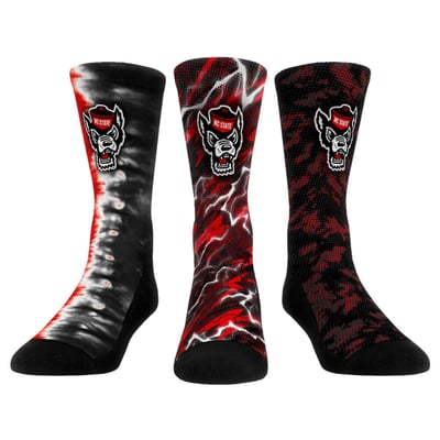 NC State Wolfpack Rock Em Unisex Three-Piece Team Tones Crew Socks Set