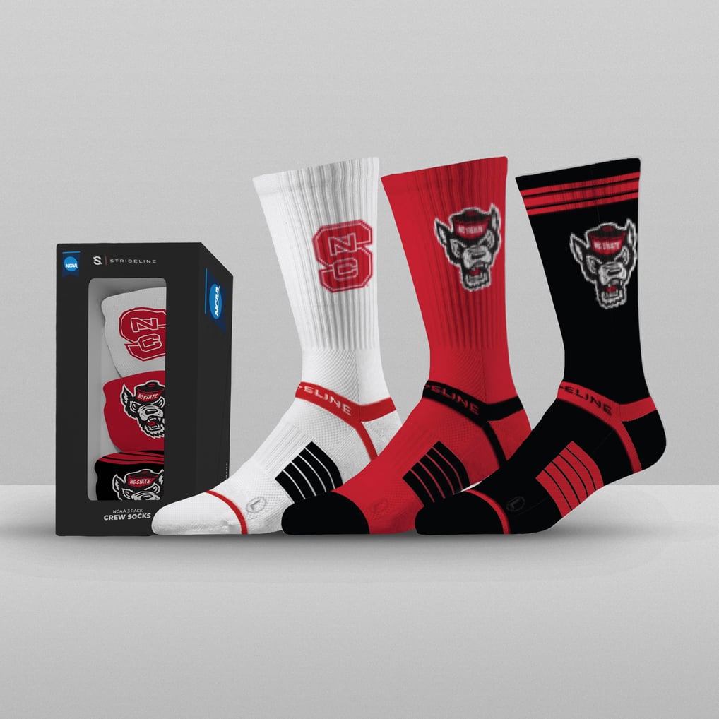 NC State Wolfpack Strideline Unisex Premium 3-Pack Knit Crew Socks Set
