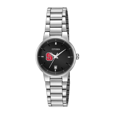 NC State Wolfpack Citizen Watch Women's Black Dial Stainless Steel Watch - Silver