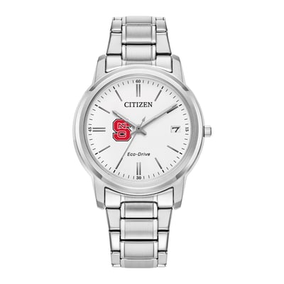 NC State Wolfpack Citizen Watch Women's Eco-Drive White Dial Stainless Steel Watch - Silver
