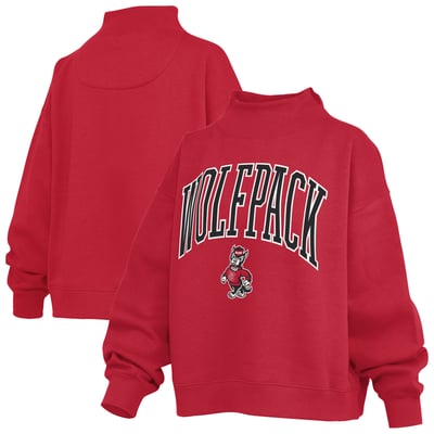  NC State Wolfpack Pressbox Women's Oversized Slogan Fleece Mock Neck Sweatshirt - Red