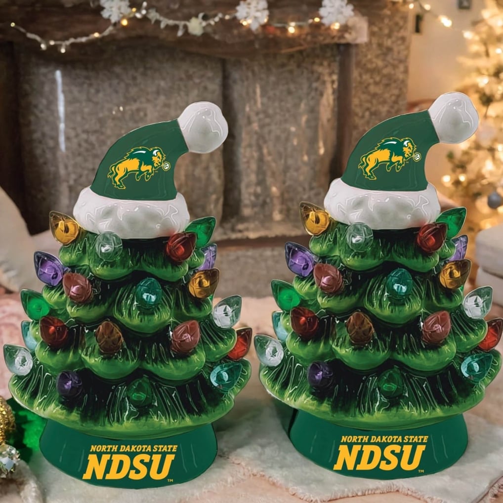 NDSU Bison 2-Pack 4" Ceramic LED Christmas Tree Set