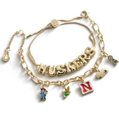 Nebraska Huskers BaubleBar Two-Piece Delicate Charm & Slogan Bracelet Set