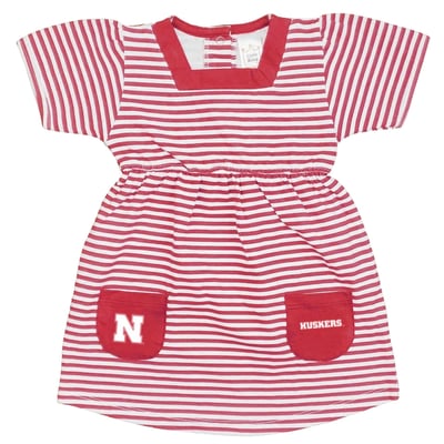 Nebraska Huskers Little King Girls Toddler Square Neck Striped Dress - Scarlet