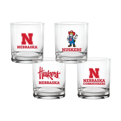  Nebraska Huskers Indigo Falls Core 4-Pack Collectors 14oz. Rocks Glass Set