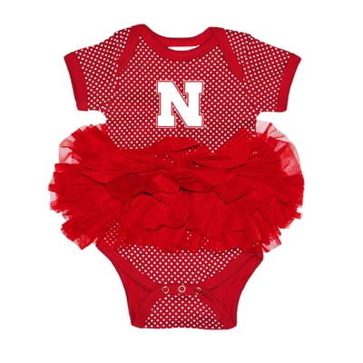  Nebraska Huskers Two Feet Ahead Infant Pin Dot Tutu Bodysuit - Scarlet