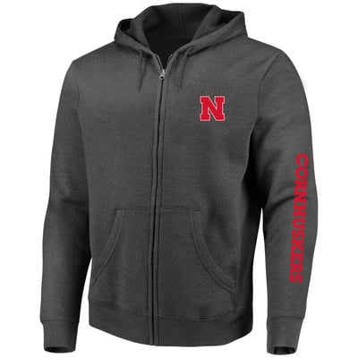 Nebraska Huskers Champion Big & Tall Full-Zip Hoodie - Heather Charcoal