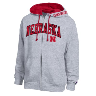 Nebraska Huskers Champion Arch Logo Full-Zip Fleece Hoodie - Heather Gray