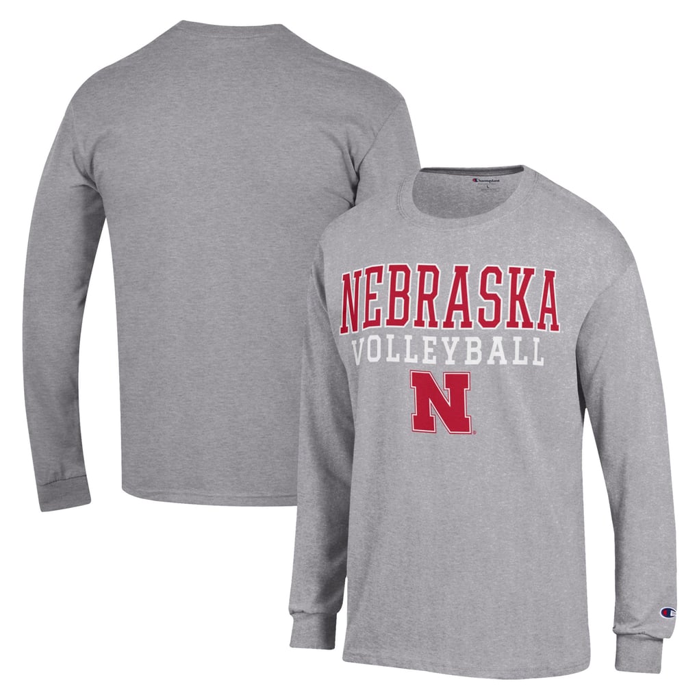 Nebraska Huskers Champion Stack Logo Volleyball Powerblend Long Sleeve T-Shirt - Heather Gray