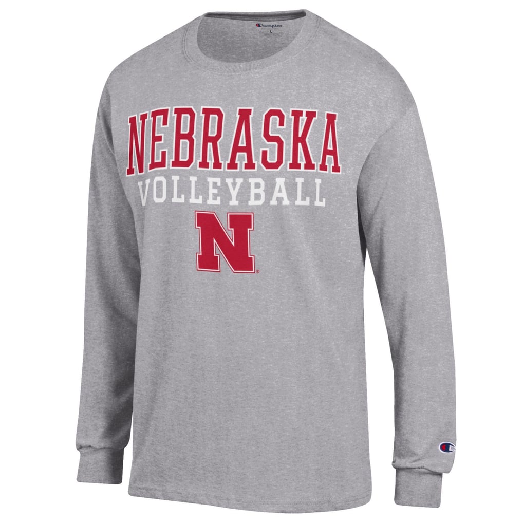 Nebraska Huskers Champion Stack Logo Volleyball Powerblend Long Sleeve T-Shirt - Heather Gray