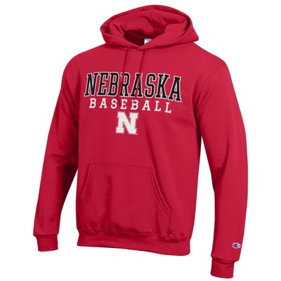  Nebraska Huskers Champion Baseball Stacked Pullover Hoodie - Scarlet