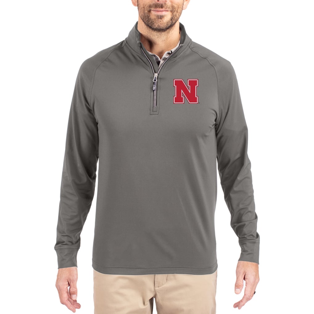 Nebraska Huskers Cutter & Buck Primary Logo Adapt Eco Knit Stretch Raglan Quarter-Zip Pullover - Gray