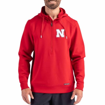  Nebraska Huskers Cutter & Buck Roam Recycled Buttery Soft Knit Half-Zip Hoodie - Scarlet