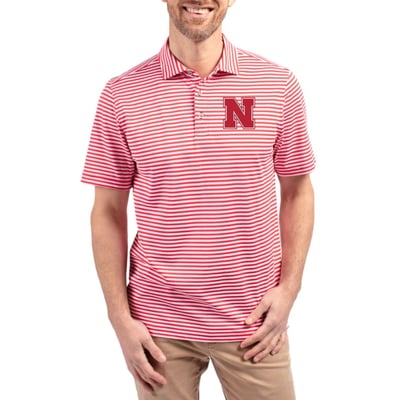  Nebraska Huskers Cutter & Buck Virtue Recycled Stripe Featherlight Pique Polo - Scarlet