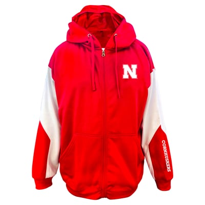 Nebraska Huskers Profile Big & Tall Sleeve Block Full-Zip Hoodie - Scarlet
