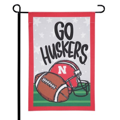 Nebraska Huskers 12'' x 18'' Team Helmet & Ball Garden Flag