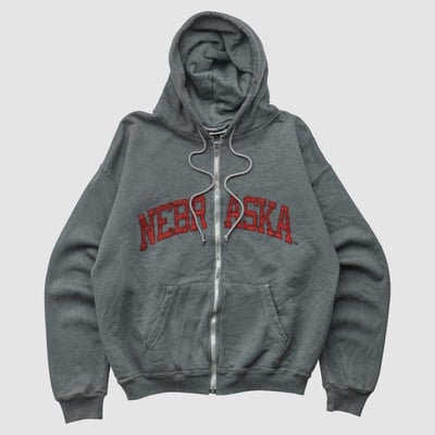 Nebraska Huskers Champion 2000s Hooded Full Zip Sweatshirt - Dark Heather Gray - S by Fanatics Real Vintage