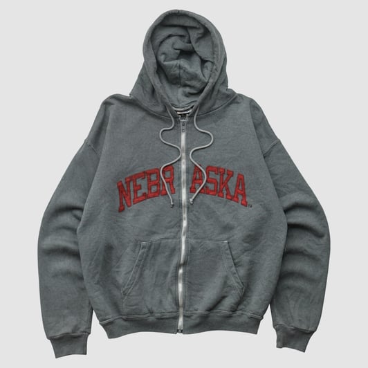 Nebraska Huskers Champion 2000s Hooded Full Zip Sweatshirt - Dark Heather Gray - S by Fanatics Real Vintage