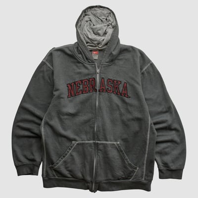 Nebraska Huskers Nike 2000s Hooded Full Zip Sweatshirt - Dark Heather Gray - XXS by Fanatics Real Vintage