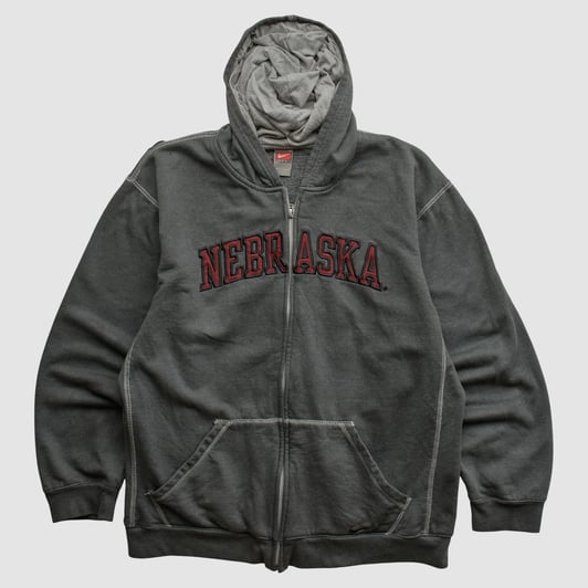 Nebraska Huskers Nike 2000s Hooded Full Zip Sweatshirt - Dark Heather Gray - XXS by Fanatics Real Vintage