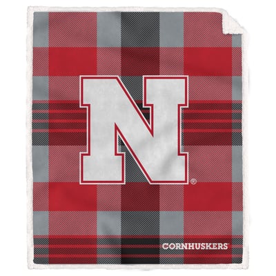 Nebraska Huskers Pegasus Bold Plaid Steel 50" x 60" Ultra Cozy Sherpa Blanket