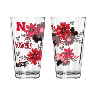 Nebraska Huskers The Memory Company Two-Piece 16oz. Flowers Pint Glass Set