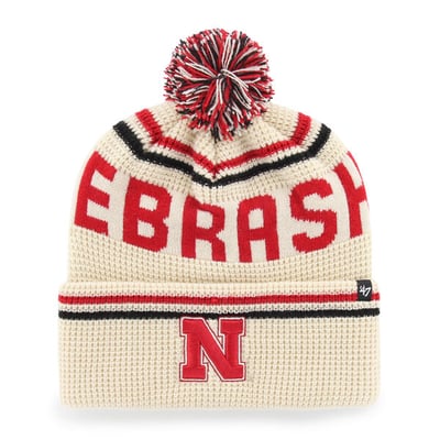  Nebraska Huskers '47 Unisex Quattrle Waffle Cuffed Knit Hat with Pom - Cream