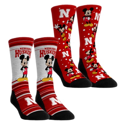  Nebraska Huskers Rock Em Unisex Mickey Mouse Two-Pack Crew Socks Set - Red