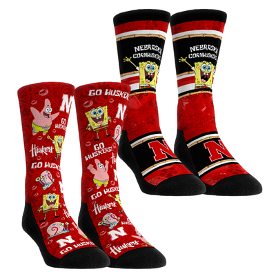  Nebraska Huskers Rock Em Unisex SpongeBob SquarePants Two-Pack Crew Socks Set - Scarlet