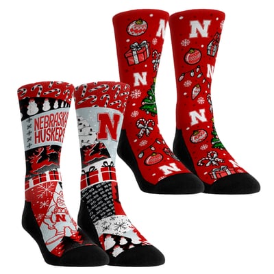 Nebraska Huskers Rock Em Socks Unisex Holiday Remix Crew Socks Two-Pack