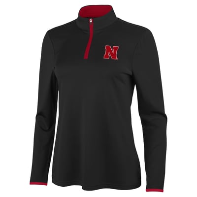 Nebraska Huskers Antigua Women's Brink Quarter-Zip Pullover - Black/Scarlet