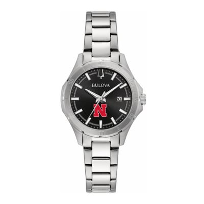 Nebraska Huskers Bulova Women's Stainless Steel Sport Classic Watch - Black