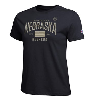  Nebraska Huskers Champion Women's Operation Hat Trick Core T-Shirt - Black