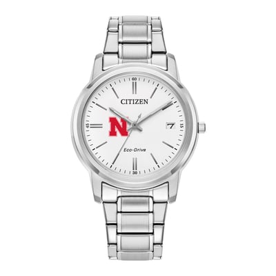 Nebraska Huskers Citizen Watch Women's Eco-Drive White Dial Stainless Steel Watch - Silver