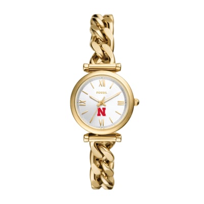 Nebraska Huskers Fossil Women's Carlie Gold-Tone Stainless Steel Watch