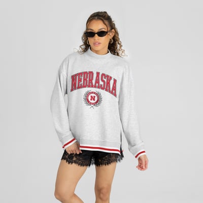 Nebraska Huskers Gameday Couture Women's Rally Point Contrast Stripe Mock Neck Sweatshirt - Heather Gray