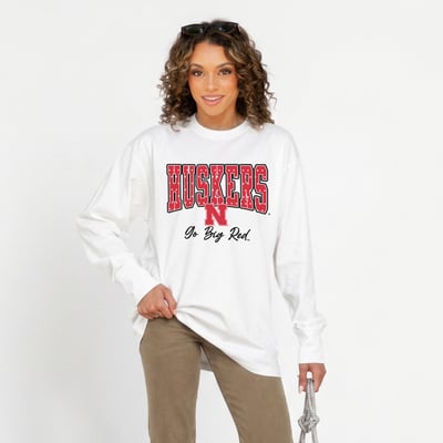 Nebraska Huskers Gameday Couture Women's Sweet Spot Oversized Long Sleeve T-Shirt - White