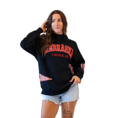 Nebraska Huskers Gameday Social Women's Patch Mockneck Sweatshirt - Black
