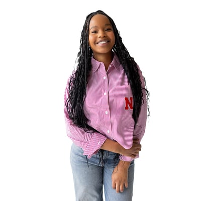  Nebraska Huskers Gameday Social Women's Cropped Striped Button-Down Shirt - Scarlet