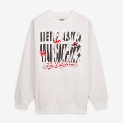 Nebraska Huskers Gameday Social Women's Striped Patch Sweatshirt - White
