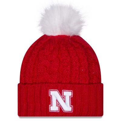 Nebraska Huskers New Era Women's Fuzz Double Knit Hat with Pom - Scarlet