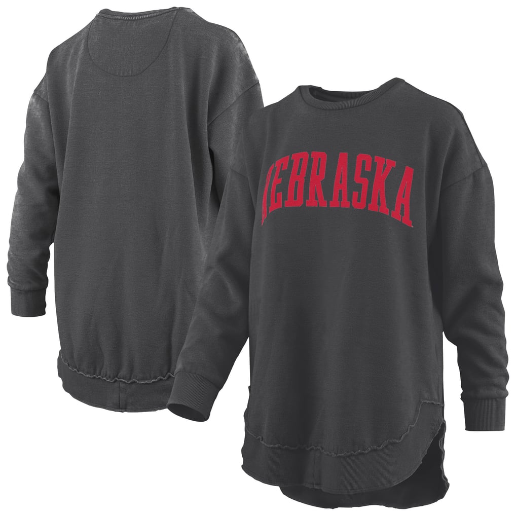  Nebraska Huskers Pressbox Women's Melange Poncho Vintage Fleece Long Sleeve Pullover Sweatshirt - Black