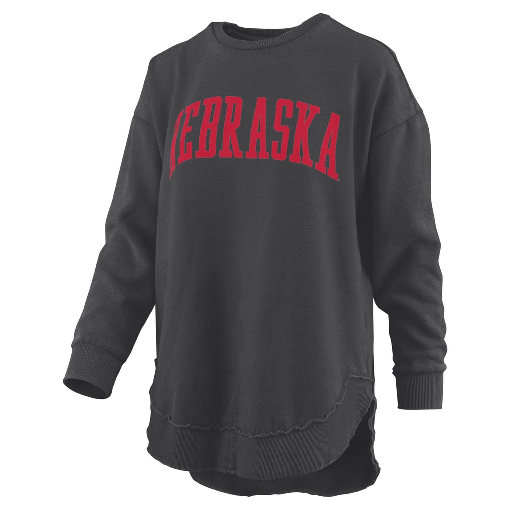  Nebraska Huskers Pressbox Women's Melange Poncho Vintage Fleece Long Sleeve Pullover Sweatshirt - Black
