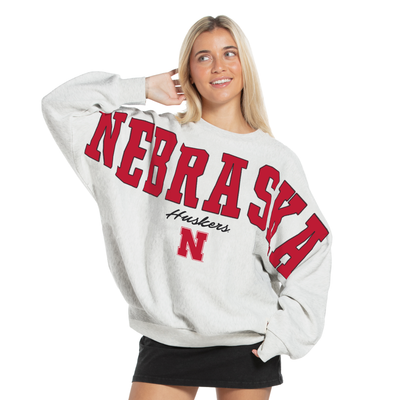 Nebraska Huskers Pressbox Women's Flannigan Oversized Fleece Sweatshirt - Heather Gray