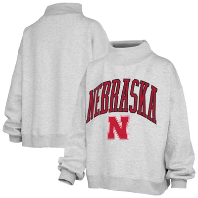 Nebraska Huskers Pressbox Women's Nelson Texture Lingo Mock Neck Fleece Sweatshirt - Heather Gray