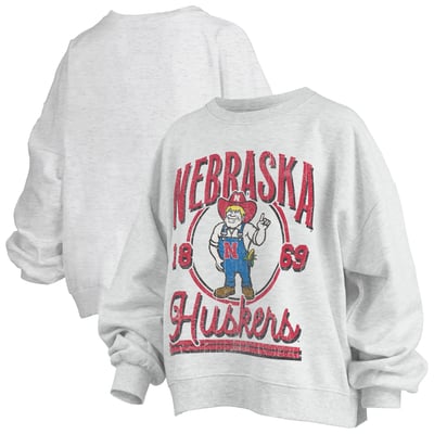 Nebraska Huskers Pressbox Women's Oversized Bravo Melange Janise Sweatshirt - Heather Gray