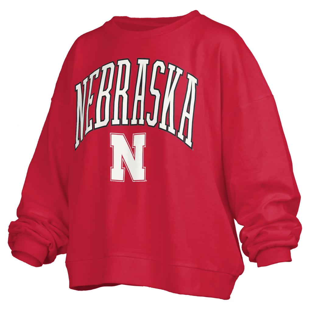 Nebraska Huskers Pressbox Women's Oversized Janise Arch Over Logo Fleece Sweatshirt - Scarlet