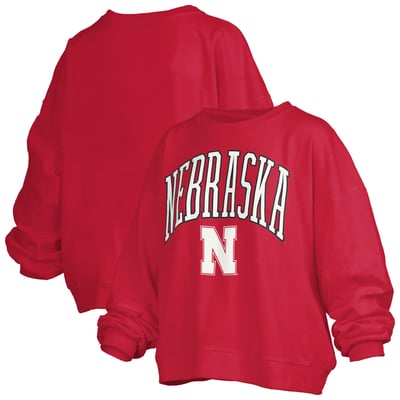 Nebraska Huskers Pressbox Women's Oversized Janise Arch Over Logo Fleece Sweatshirt - Scarlet
