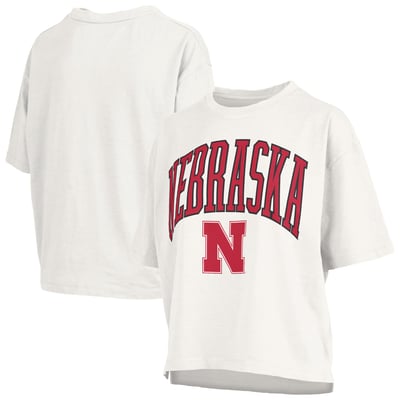 Nebraska Huskers Pressbox Women's Oversized Nelson Arch Over Logo Slub T-Shirt - White